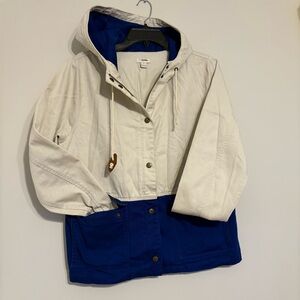 J Crew Hooded Canvas Jacket Color Block Tan Blue Womens Size small